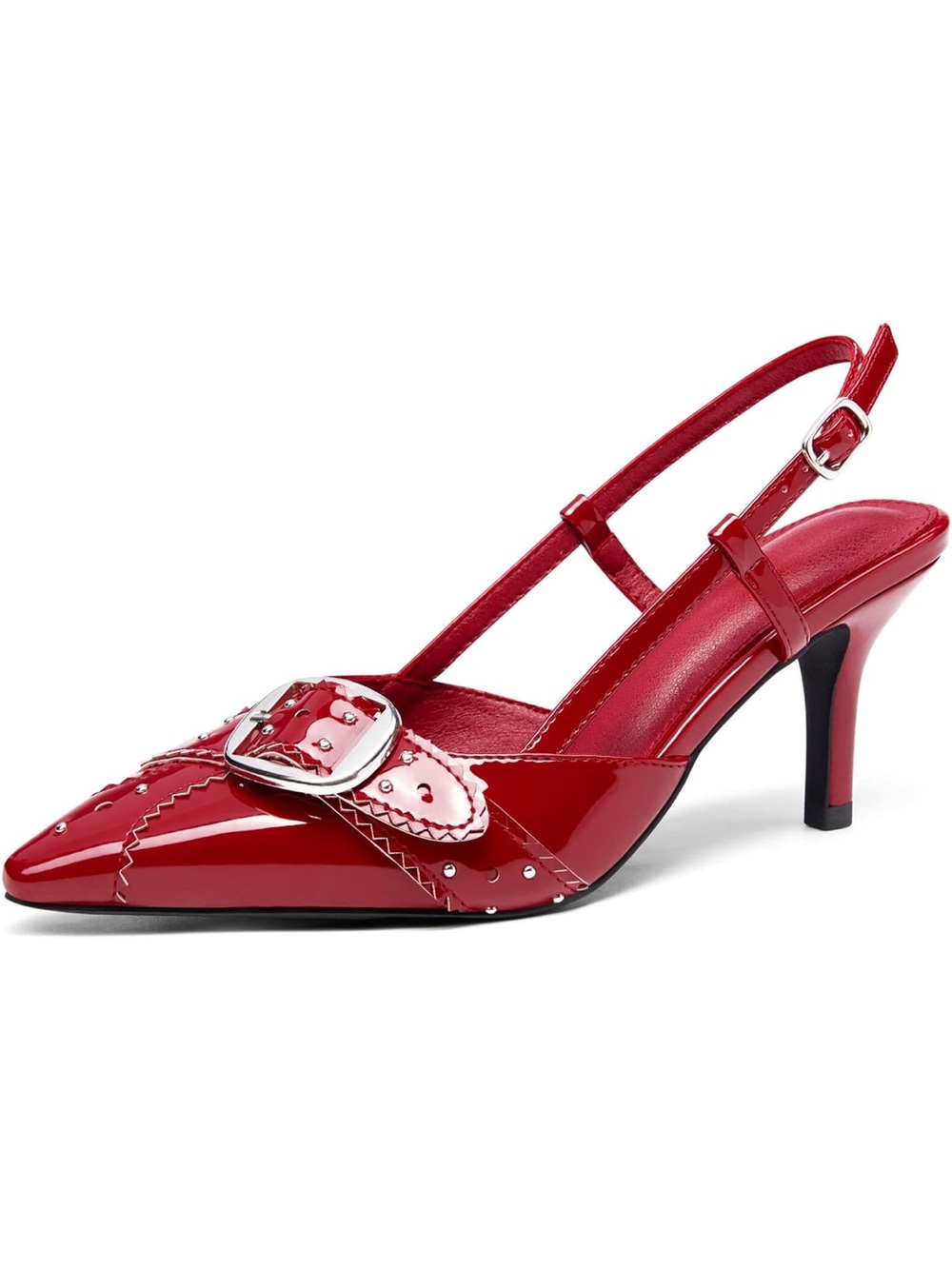 Coutgo Red Slingback Pump with Decorative Buckle